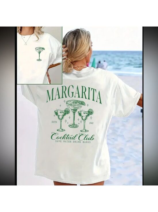 Boutique Tops - "Save Water, Drink Margaritas" Graphic Oversized Tee